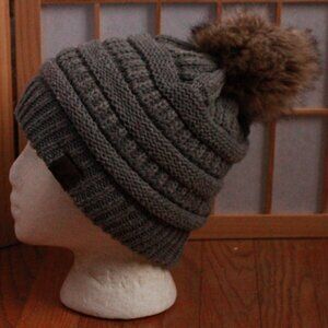 C.C Faux Fur Pom Knit Beanie Hat